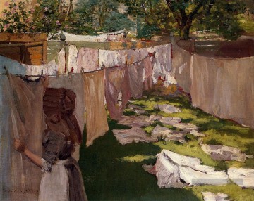  Merritt Peintre - Wash Day A Retour Yark Reminiscence de Brooklyn William Merritt Chase